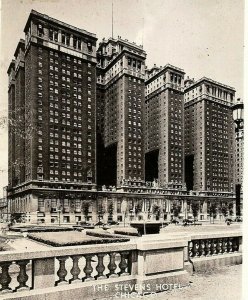 1940s Rppc Vintage Postcard The Stevens Hotel Michigan Ave Chicago IL 