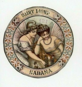 1870s-80s Outer Cigar Box Label Fairy Light Habana Fantasy Fairies Small Men &L