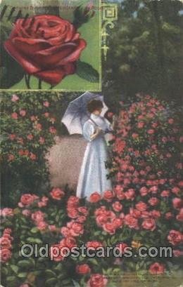 Rose garden Flower 1910 light corner wear, postal used 1910