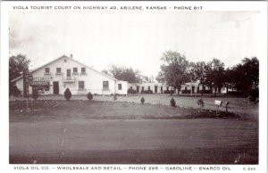 Abilene, KS Kansas VIOLA CABINS & RESTAURANT Roadside Motel~Gas Station Postcard