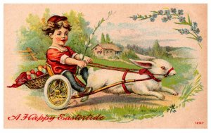 Easter, Child in sheep pulled wagon
