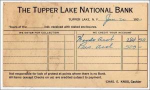 NY - The Tupper Lake National Bank 1920