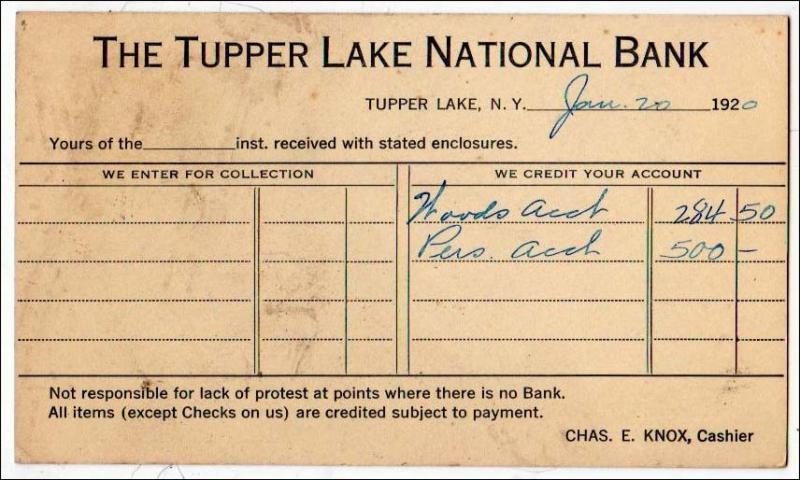 NY - The Tupper Lake National Bank 1920