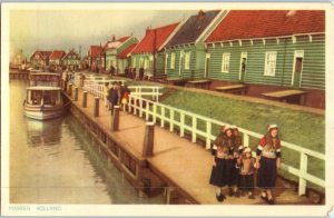 Little Girls In Traditional Dress Marken Holland Postcard