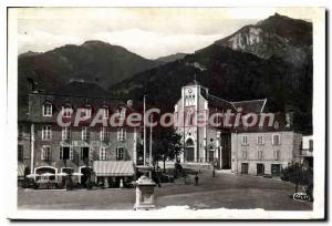 Postcard Old Laruns And Public Place Church