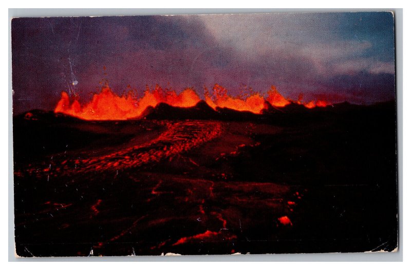 World On Fire Liquid Lava Mauna Loa Volcano Hawaii c1955 Postcard