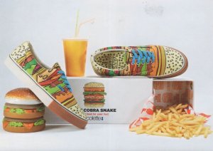 Cobra Burger Pair Of Trainers Snake Print Skateboard Shoes Postcard
