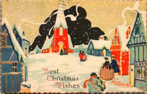 Merry Christmas With Town Scene 1930