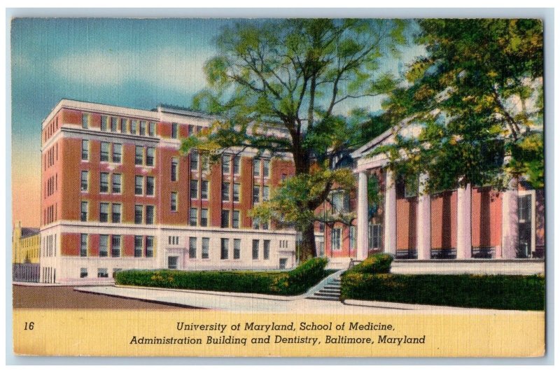 Baltimore Maryland Postcard University Of Maryland School Of Medicine c1940's