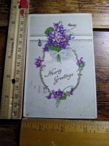 Postcard - Hearty Greetings with Flowers Embossed Art Print