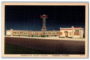 c1940's Bennetts Auto Court Hotel & Restaurant Signs Evanston Wyoming Postcard