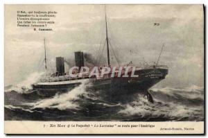 Old Postcard Boat At Sea The ship Lorraine en route to & # 39Amerique