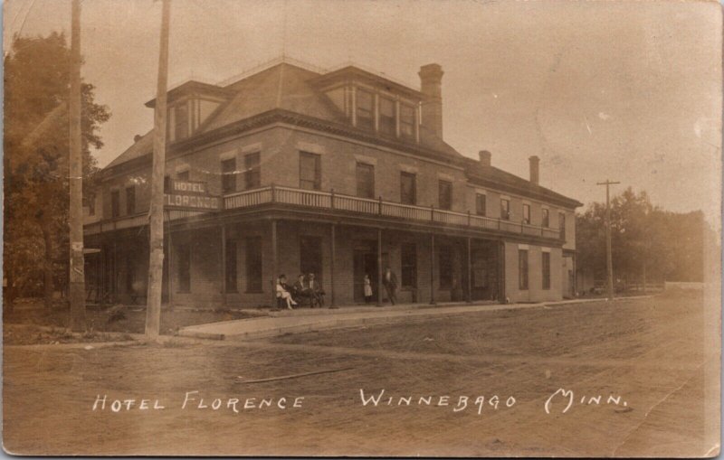 Real Photo Postcard Hotel Florence in Winnebago, Minnesota