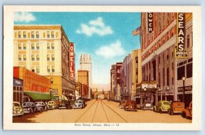 1940 Akron Ohio OH Vintage Postcard Main Street Busy Day Buildings Classic Cars