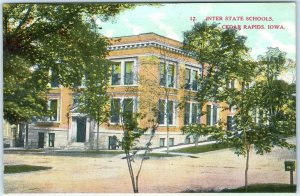 1910 Cedar Rapids, IA Inter State School Litho Photo Postcard High Building A36