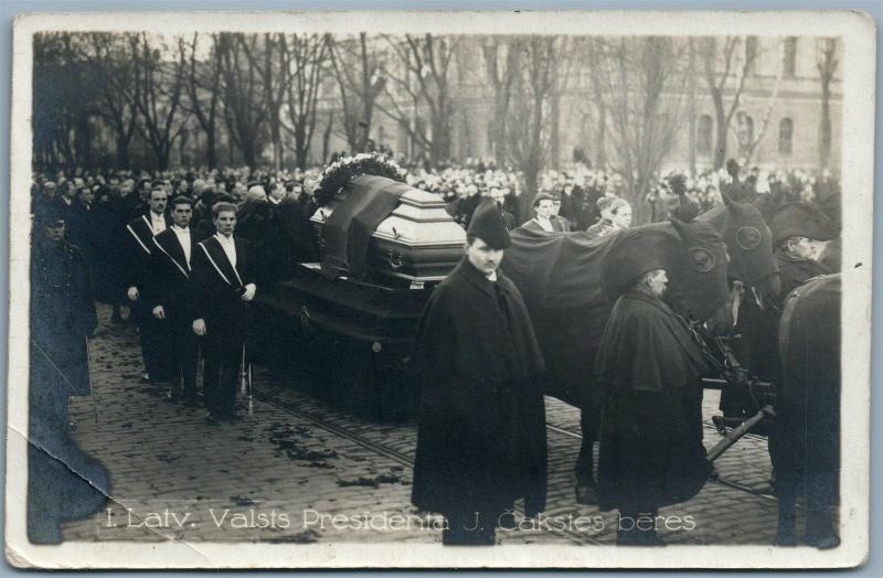 RIGA LATVIA PRESIDENT JANIS CAKSTE BURIAL ANTIQUE 1927 REAL PHOTO POSTCARD RPPC