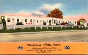 Linen Postcard Alexandria Motel Court on U.S. 27 in Cincinnati, Ohio