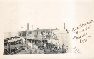 RPPC NILE STEAMER SHIP AMASIS AT ASSUIT EGYPT MAINE REAL PHOTO POSTCARD 1904