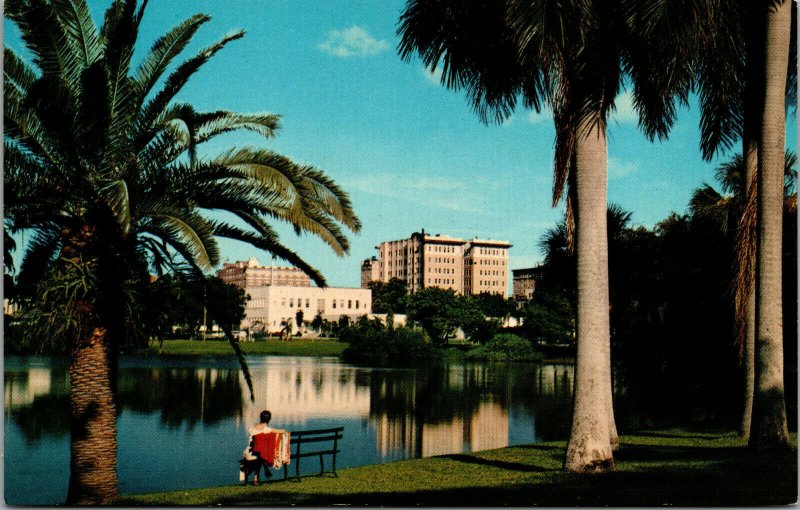 Vtg  Mirror Lake Reflection of Skyline St Petersburg Florida FL Unused Postcard