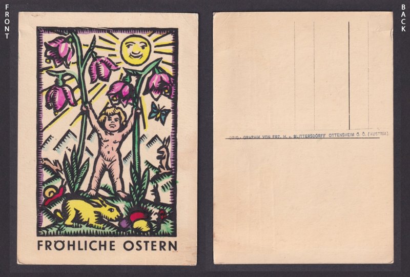 Postcard AUSTRIA, Happy Easter, Blittersdorff Baby with flowers