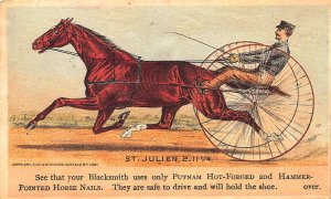 Boston MA 1800's St Julien Putnam Nail Co. Race Horse Tradecard