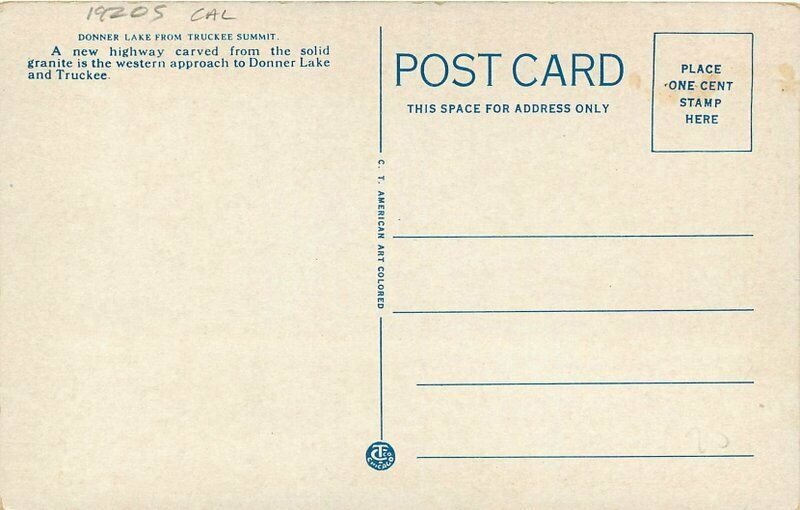 Donner Lake California Truckee Summit Teich Tavern Studios Postcard 20-14044
