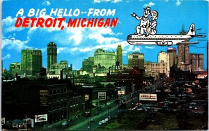 USA A Big Hello From Detroit Michigan Chrome Postcard 09.72