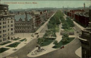 Boston MA Trolley Street Scene Bird-eye View c1910 Postcard