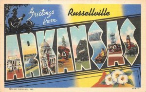 GREETINGS FROM RUSSELLVILLE ARKANSAS LARGE LETTER POSTCARD 1951