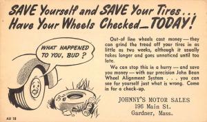 Gardner Massachusetts Johnns Motor Sales Tire Comic Antique Postcard K91575