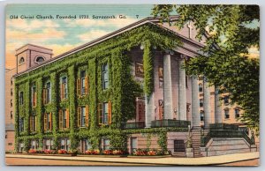 Savannah Georgia~Old Christ Church~Ivy Covered Walls~Linen Postcard