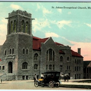 1912 Mansfield, Ohio St Johns Evangelical Church Litho Photo Postcard Auto A24