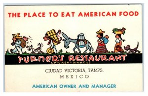 CIUDAD VICTORIA, Tamps. Mexico ~ Roadside TURNER'S RESTAURANT 1953  Postcard