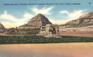 Vintage Postcard Entrance Theodore Roosevelt National Memorial Park Badlands ND