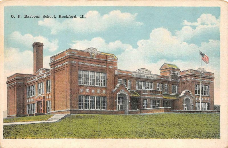 ROCKFORD, Illinois IL ~   O.F. BARBOUR SCHOOL    ca1920's Vintage Postcard