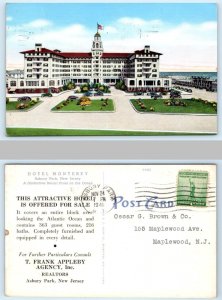 ASBURY PARK, NJ ~ Real Estate Advertising HOTEL MONTEREY 1941 Appleby Postcard