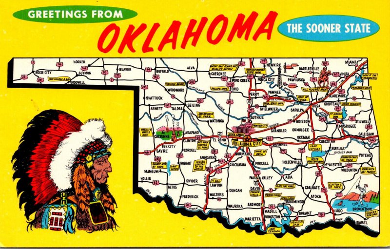 Oklahoma Greetings From The Schooner State With Map