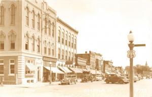 Osceola Iowa~Street Scene @ East Side~Spurgeons~Hoods Shoes~Highway 69~'40s RPPC