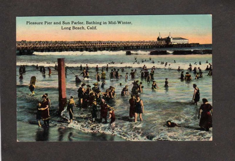 CA Pleasure Pier Sun Parlor Bathing Swimmers Long Beach California Postcard