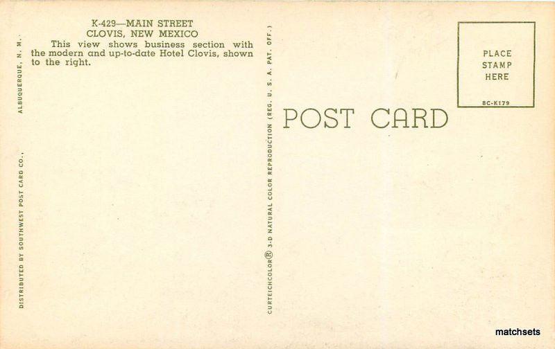 1950s Clovis New Mexico Main Street Business Section autos Teich postcard 8828