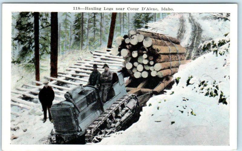 COEUR d'ALENE, Idaho  ID    HAULING LOGS - LOGGING ca 1920s   Postcard