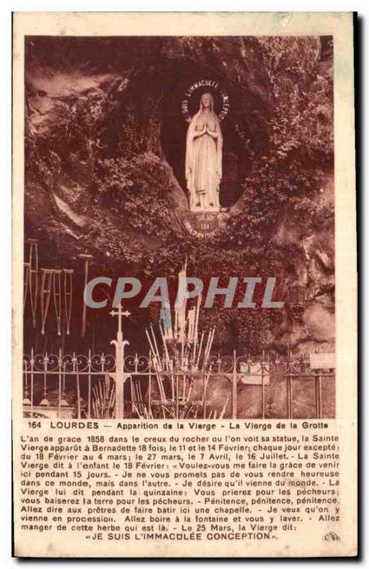 Old Postcard Lourdes apparation of the Virgin Virgin of the Grotto