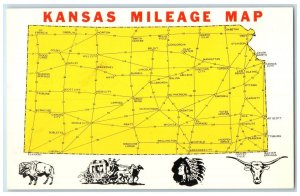 1940 Kansas Mileage Map Shortest Routes Using US K Interstate Kansas KS Postcard