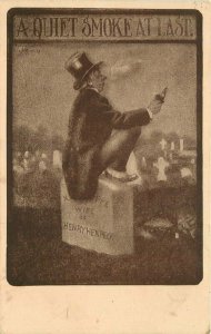 C-1910 Man quiet smoke on his grave macabre American #2524 Postcard 22-5230