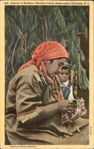 Cherokee NC Carolina Reservation Basket Weavers c1930-50s Vintage Postcard