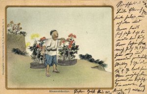 china, Native Flower Seller, Florist (1906) Embossed Art Postcard