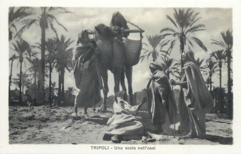 Libya Tripoli 4 real photo postcards ethnic life oasis desert palms Suk el Turk 