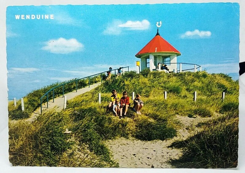 Spioenkop Wenduine Belgium Vintage Postcard Children Playing in Sand Dunes