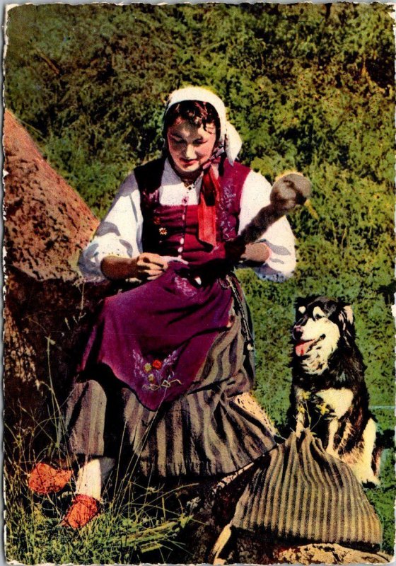 France Pyrennes Young Girl In Traditional Costume & Dog