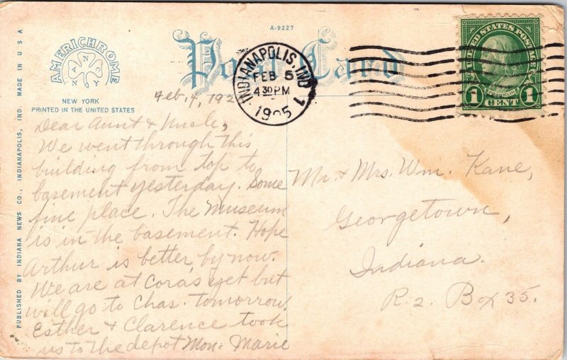 State Capitol Indianapolis Indiana IN WB Postcard PM Cancel Clean WOB Note  